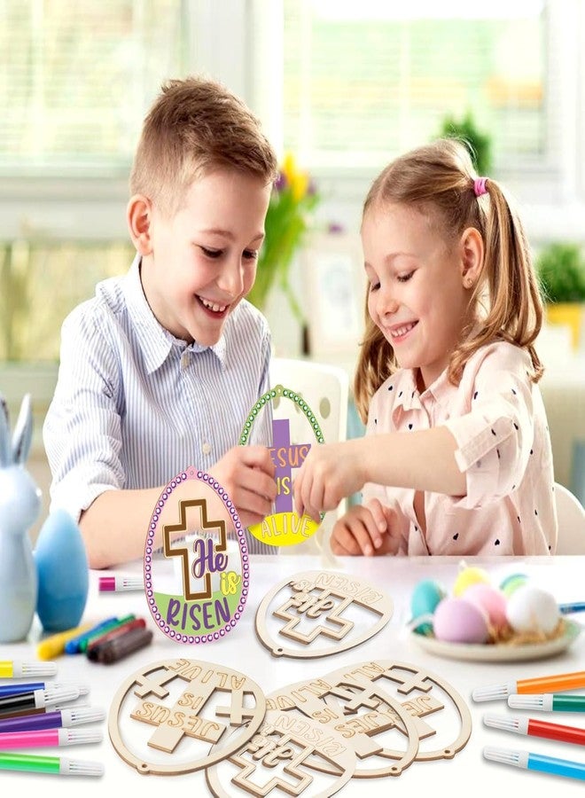 Cliths 20Pcs Easter Wooden Egg Ornaments for Painting Kids DIY Craft Kit He is Risen Jesus is Alive Christian Religious Easter Decorations with Gem Stickers (13.5cm x 10.8cm) - Image 5